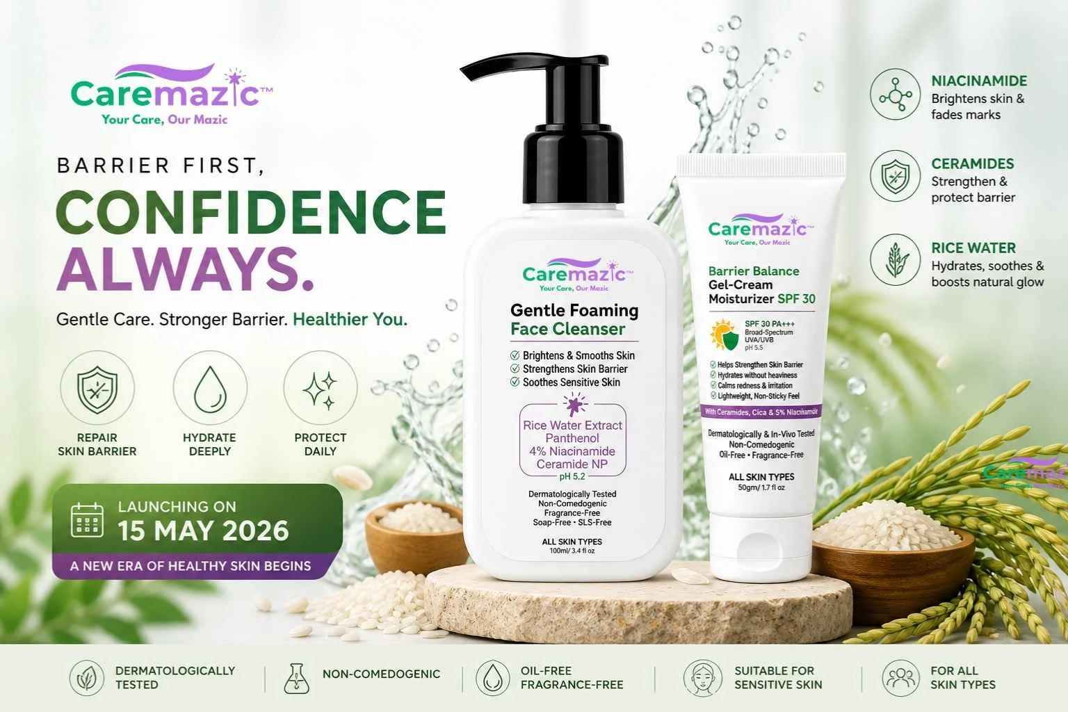 Caremazic Skincare: A New Era of Healthy, Barrier-First Skin Care in India 1 Caremazic Skincare barrier-repair products and brand launch announcement.